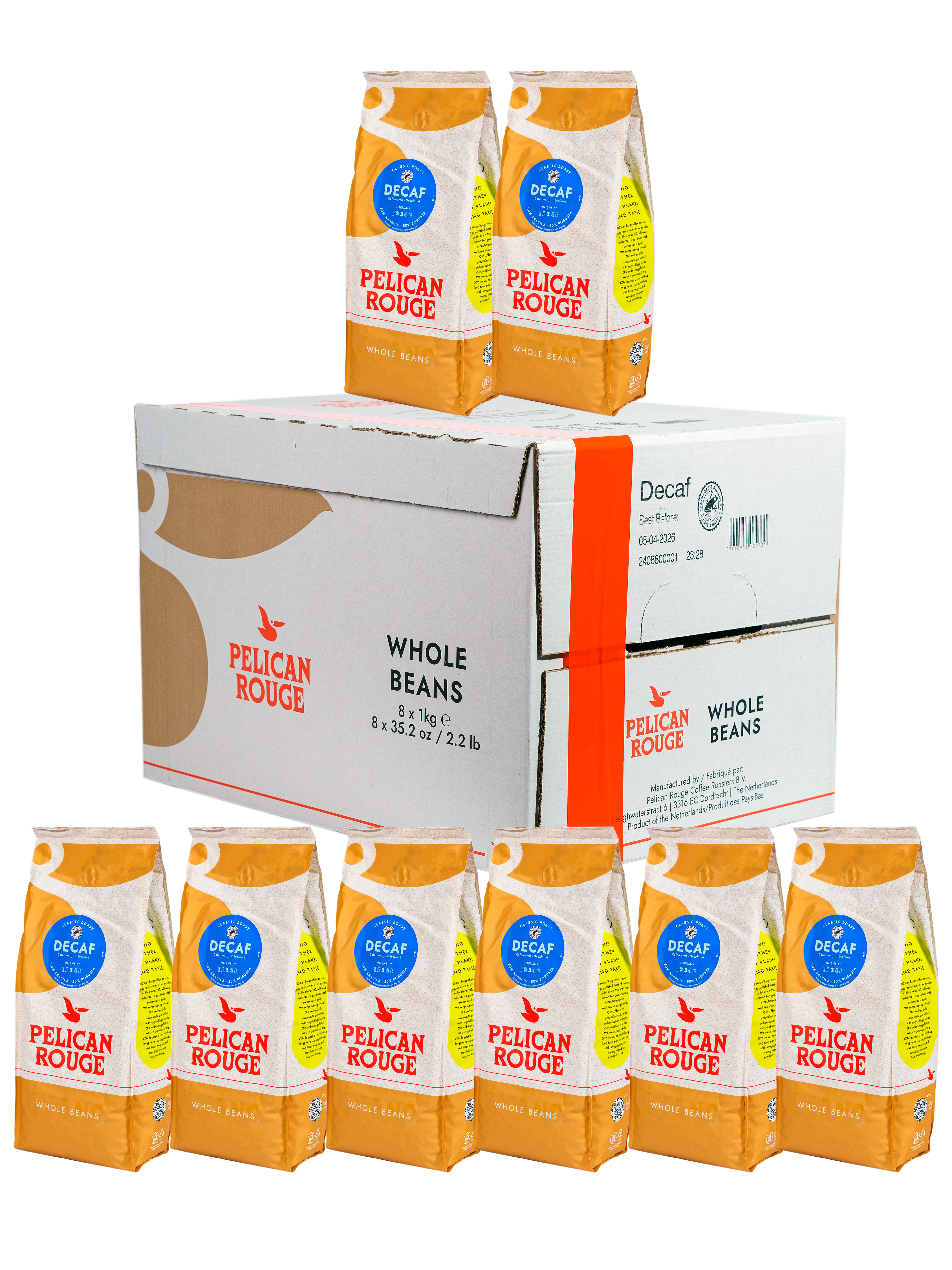 Кофе в зёрнах PELICAN ROUGE "DECAF" (А-50) набор из 8 шт по 1 кг