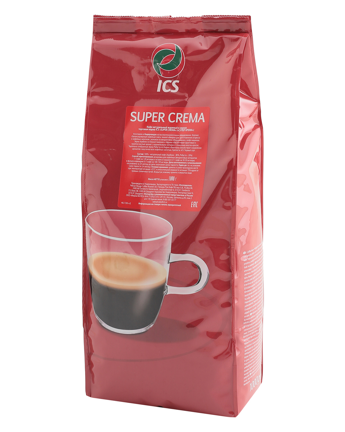 Кофе в зернах ICS "SUPER CREMA" (80% A)  набор из 8 шт по 1 кг