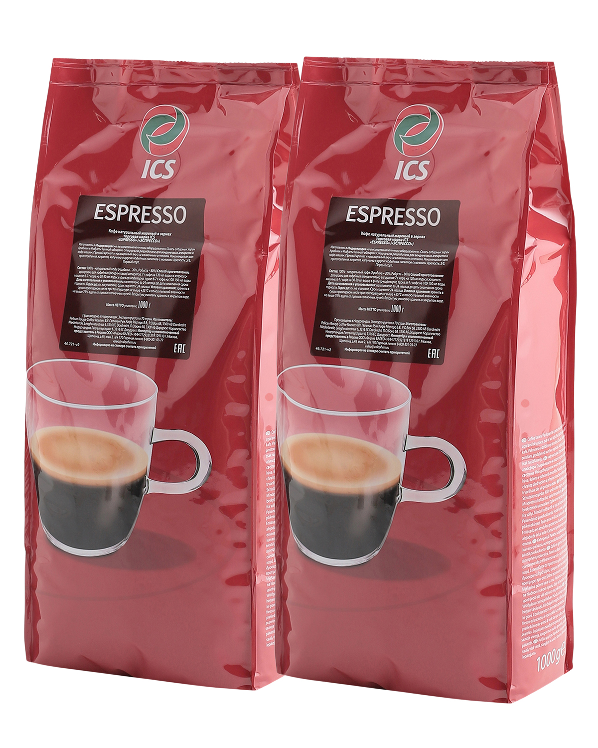 Кофе в зернах ICS "ESPRESSO" (20% А)  набор из 2 шт по 1 кг