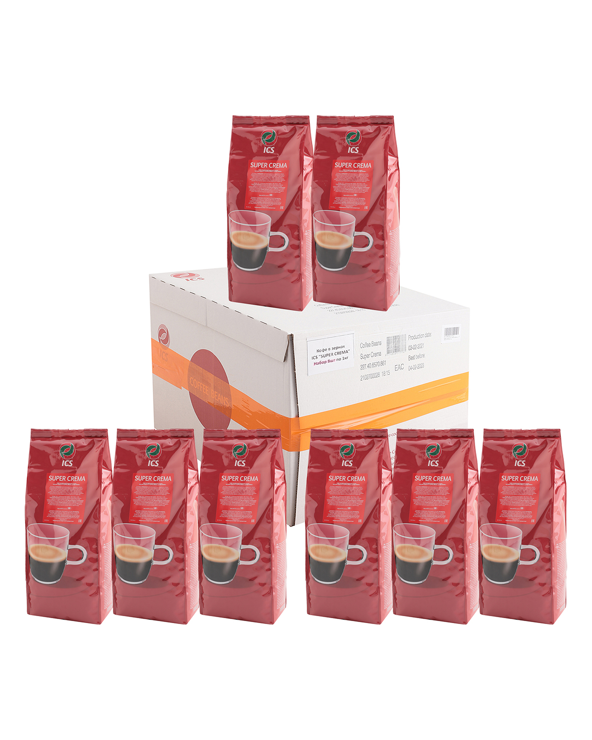 Кофе в зернах ICS "SUPER CREMA" (80% A)  набор из 8 шт по 1 кг