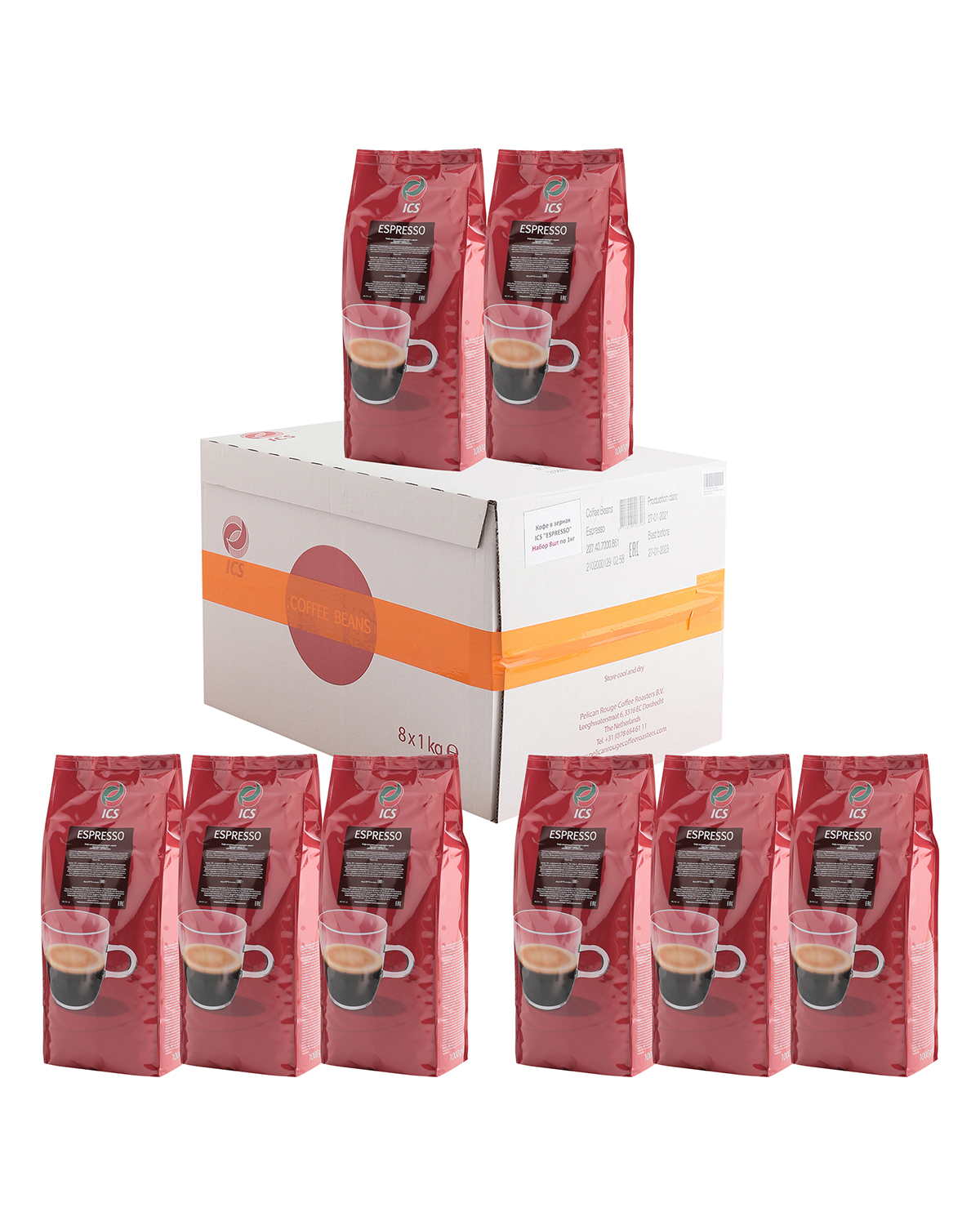 Кофе в зернах ICS "ESPRESSO" (20% А)  набор из 8 шт по 1 кг